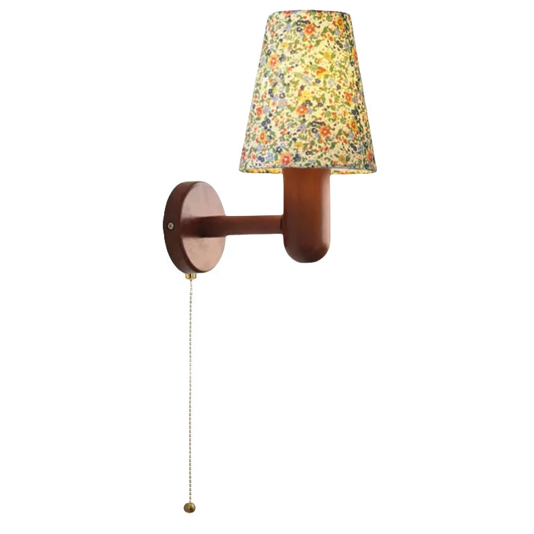 Élodie Fabric Shade Wall Lamp with Wooden Base Switch