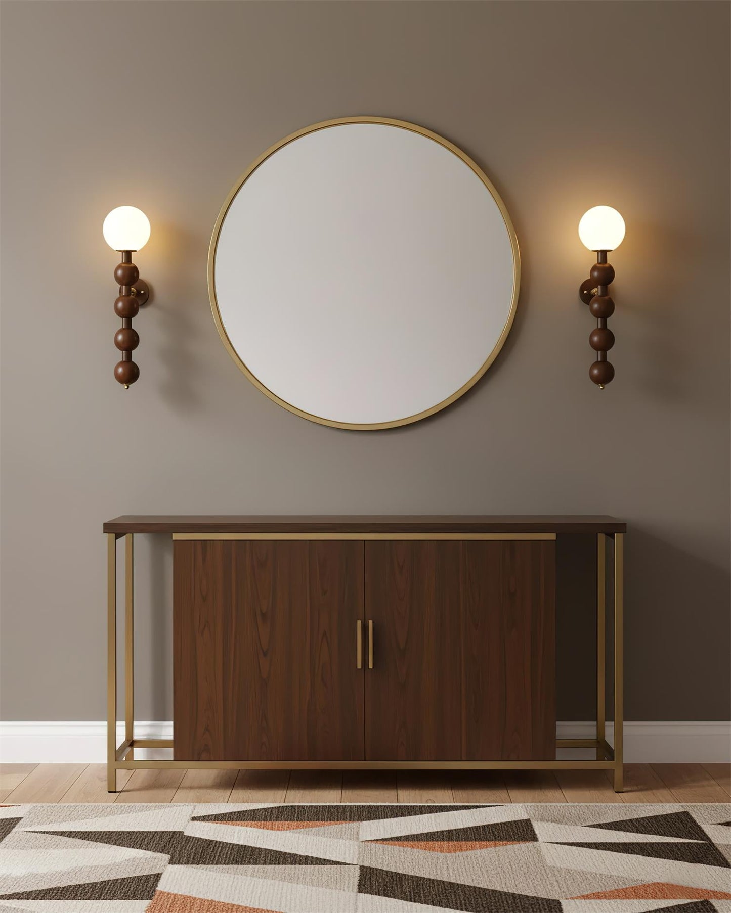 Selene Kugelwandleuchte mit Nussbaum-Perlmuttdesign und warmem Licht