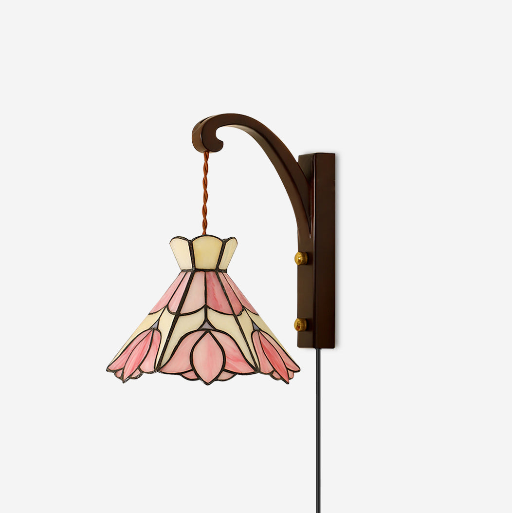 Clémence Serena Tiffany Wandleuchte Messing Holz und Glas LED-Beleuchtung