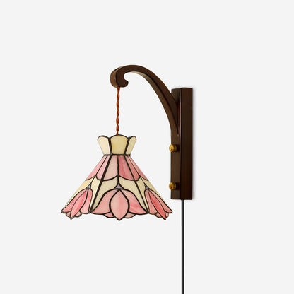 Clémence Serena Tiffany Wandleuchte Messing Holz und Glas LED-Beleuchtung