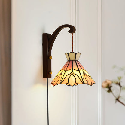 Clémence Serena Tiffany Wandleuchte Messing Holz und Glas LED-Beleuchtung