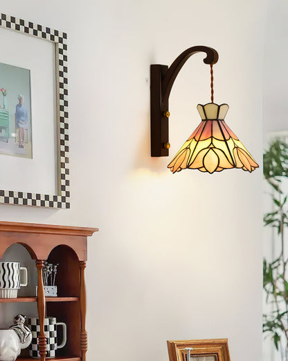 Clémence Serena Tiffany Wandleuchte Messing Holz und Glas LED-Beleuchtung