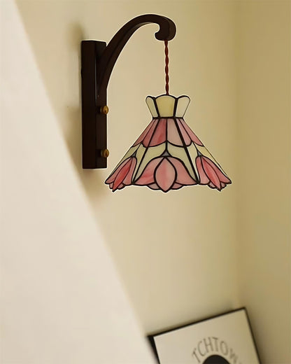 Clémence Serena Tiffany Wandleuchte Messing Holz und Glas LED-Beleuchtung