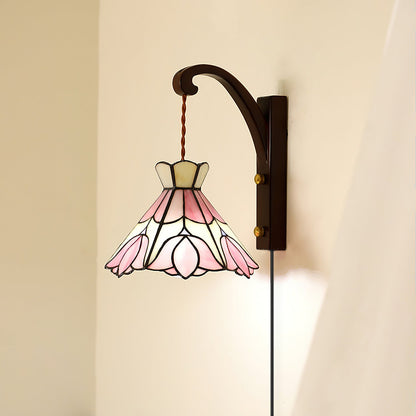Clémence Serena Tiffany Wandleuchte Messing Holz und Glas LED-Beleuchtung