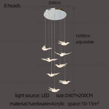 Delphine Swallow Bird LED Staircase Pendant Chandelier
