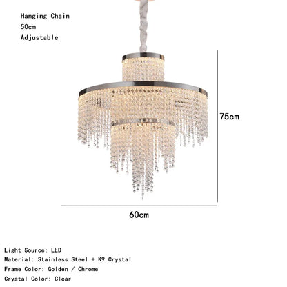 Camille Crystal Tassel Staircase Chandelier Luxury Ceiling Light