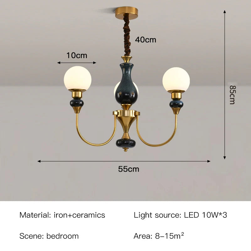 Minimalistische Retro-Gold-Keramik-Pendelleuchte mit LED-Leuchten für Schlafzimmer und Loft
