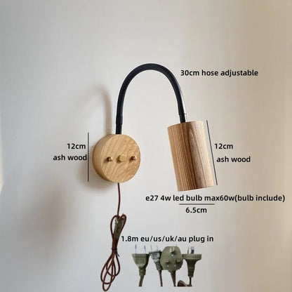 Élise Nordic Ash Wood LED Wall Lamp Pull Chain E27