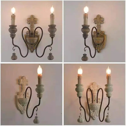 Sophie French Country Wood Iron Wall Lamp E14 Vintage Sconce