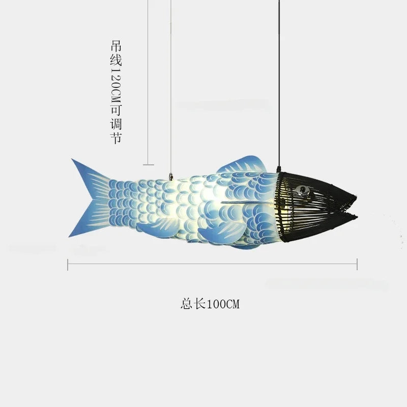 Koi Artisan Bambus-Fisch Pendelleuchte