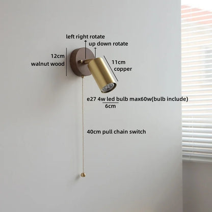 Camille Gold Copper Walnut LED Wall Lamp Japan Style