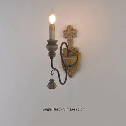 Sophie French Country Wood Iron Wall Lamp E14 Vintage Sconce