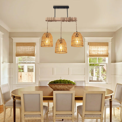 Élise Boho Rattan Ceiling Chandelier E27 Handwoven Flush Mount Light