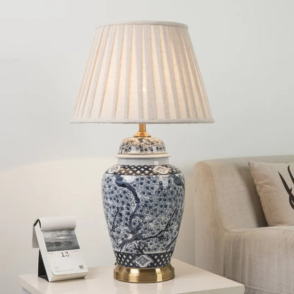 Blue and White Ceramic LED Floor Lamp for Bedroom and Living Spaces