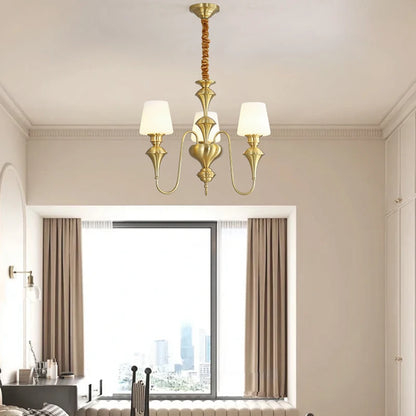 Classic Copper Ceiling Chandelier with Frosted Glass Shades for Living Room