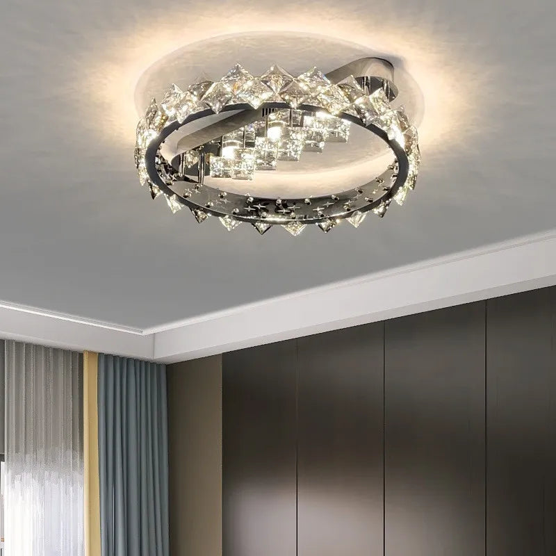 Sophie Moderne Chrom Kristall Ring LED Deckenleuchte Foyerlampe