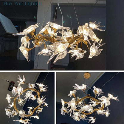 Aviora Kupfer Vogel Kronleuchter – Luxuriöse Treppenhaus- & Boutique-Lampe