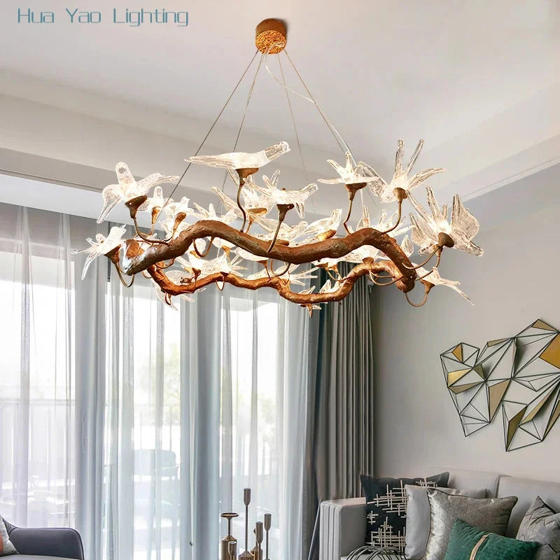 Aviora Kupfer Vogel Kronleuchter – Luxuriöse Treppenhaus- & Boutique-Lampe