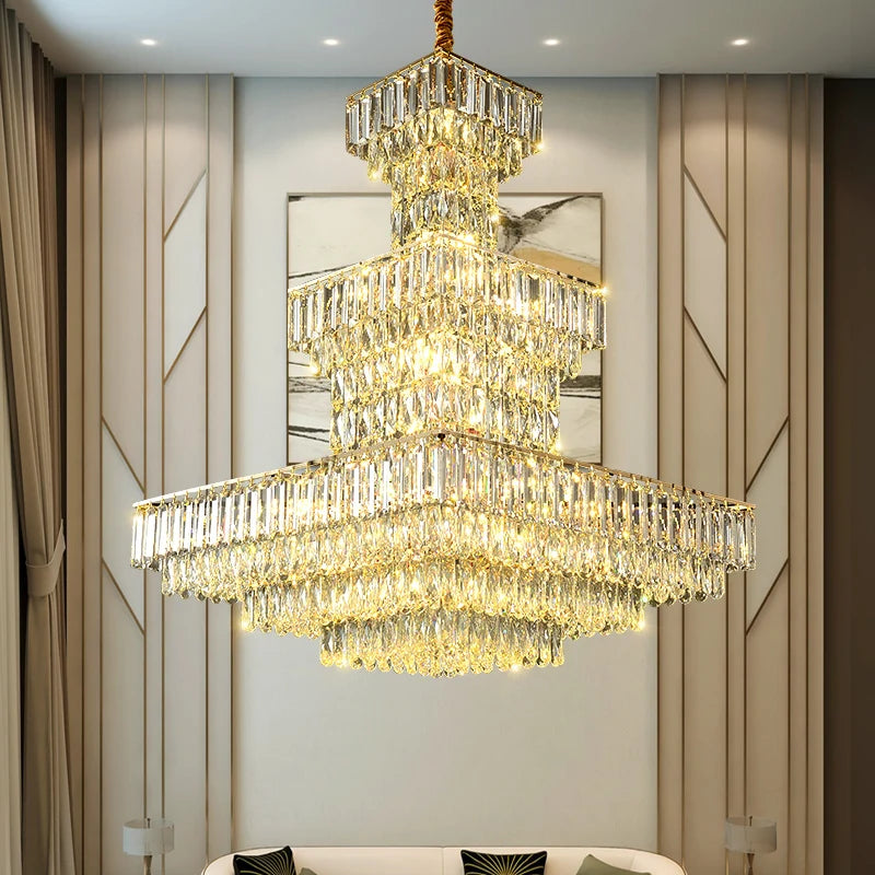 Lange hohle Kristalltreppen-Pendelleuchte für Duplex-Flur