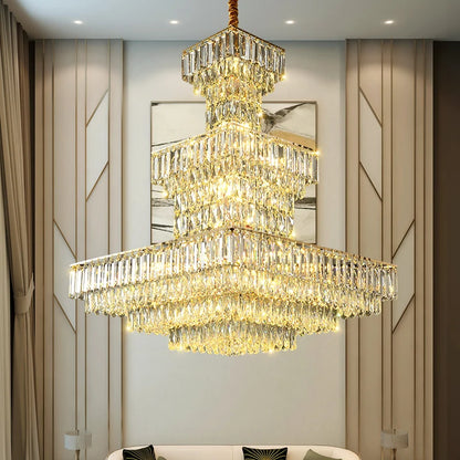 Lange hohle Kristalltreppen-Pendelleuchte für Duplex-Flur