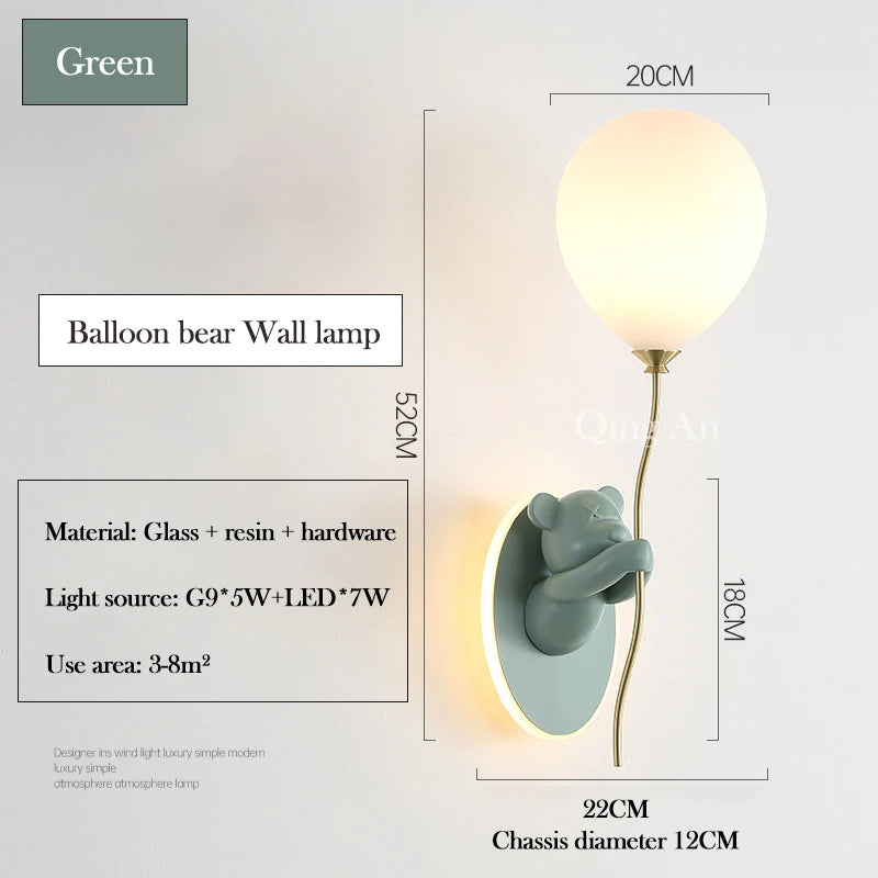 Chloé Balloon-Bär LED-Wandlampe Kinderzimmer Prinzessinnenstil