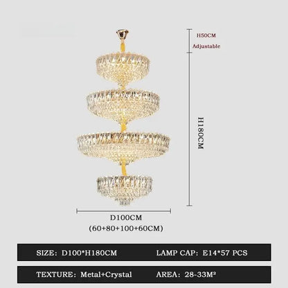 Camille französischer Luxus-Kronleuchter mit langen Kristallen, goldene LED, großartige Lobby-Leuchte