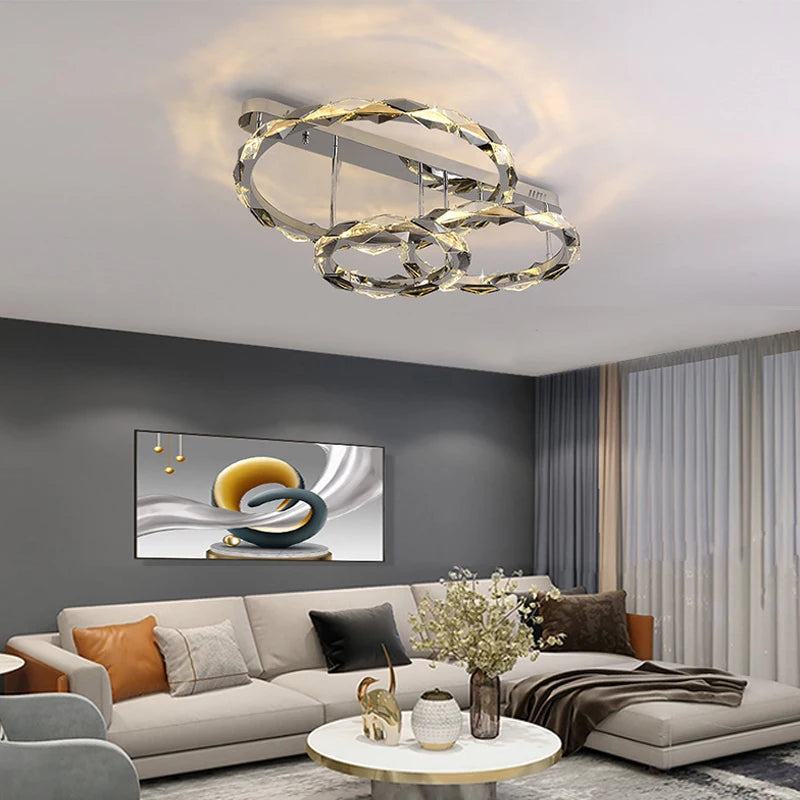Élodie 2025 Moderner Ring Kristall LED Dimmbare Deckenleuchte Silber Dekor Lampe
