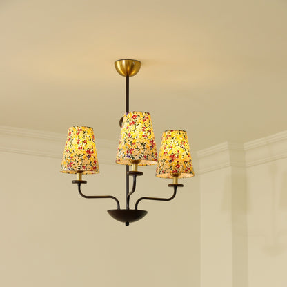 Camille Fabric Chandelier, Floral Shades with Metal Frame