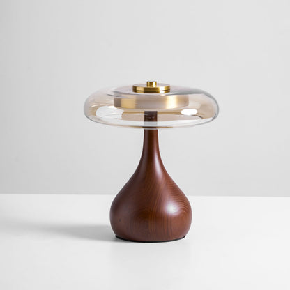 Élise Tischleuchte aus Glas mit Holzfuß und LED-Dimmer