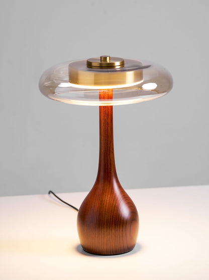 Élise Tischleuchte aus Glas mit Holzfuß und LED-Dimmer