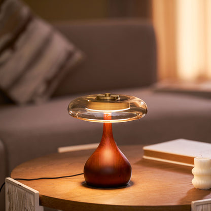 Élise Tischleuchte aus Glas mit Holzfuß und LED-Dimmer