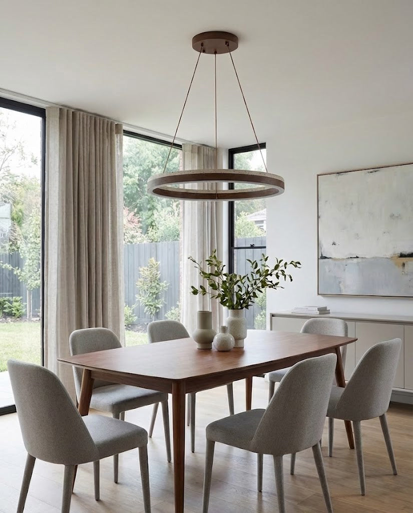 Aurélien Ring Kronleuchter, Travertin und Holz LED Design