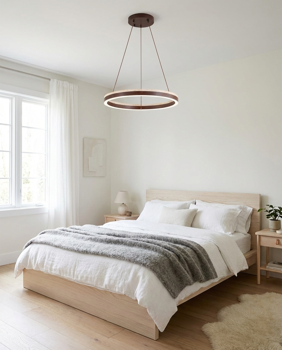 Aurélien Ring Kronleuchter, Travertin und Holz LED Design