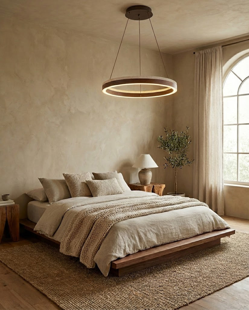 Aurélien Ring Kronleuchter, Travertin und Holz LED Design