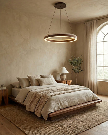 Aurélien Ring Kronleuchter, Travertin und Holz LED Design