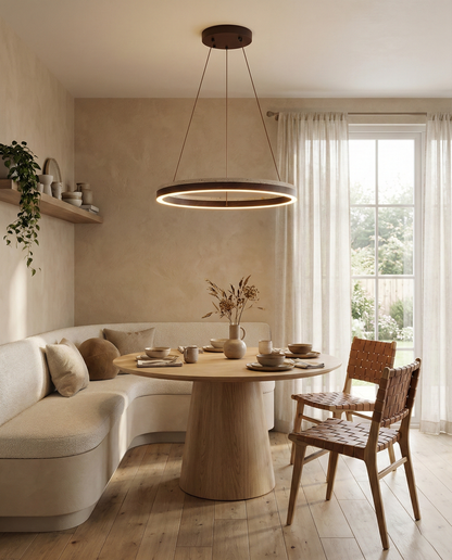 Aurélien Ring Kronleuchter, Travertin und Holz LED Design
