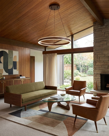 Aurélien Ring Kronleuchter, Travertin und Holz LED Design