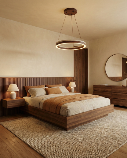 Aurélien Ring Kronleuchter, Travertin und Holz LED Design