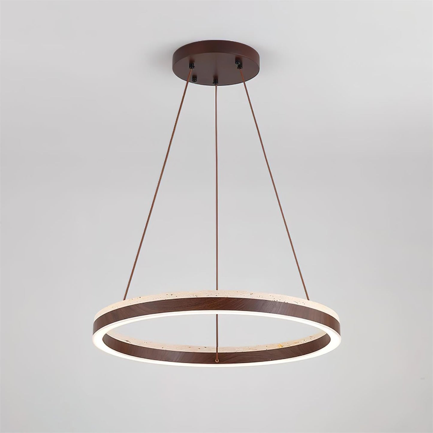 Aurélien Ring Kronleuchter, Travertin und Holz LED Design