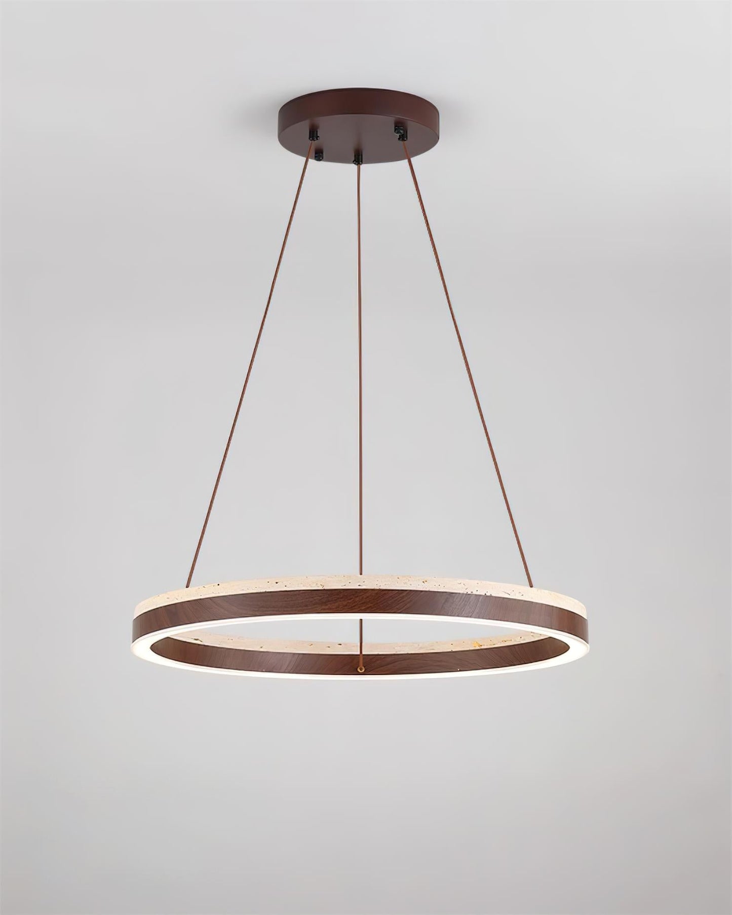 Aurélien Ring Kronleuchter, Travertin und Holz LED Design