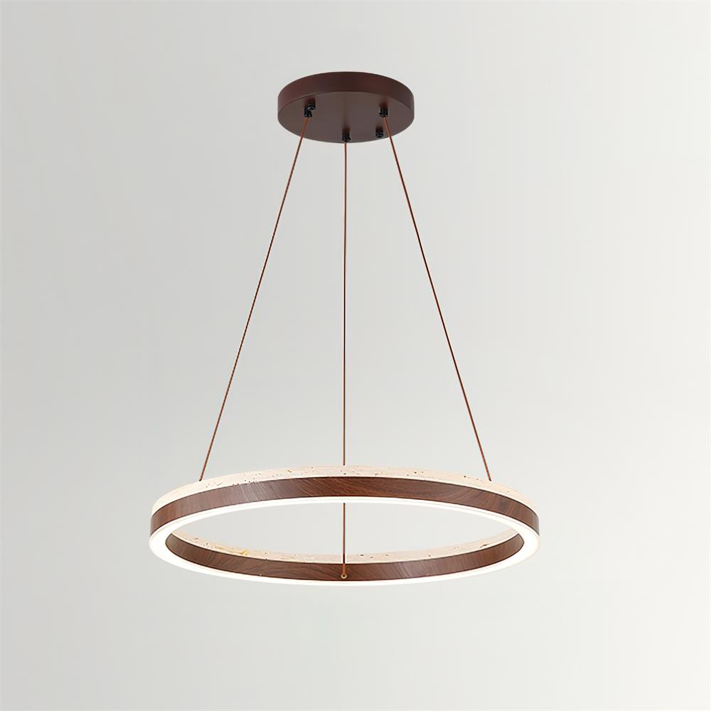 Aurélien Ring Kronleuchter, Travertin und Holz LED Design
