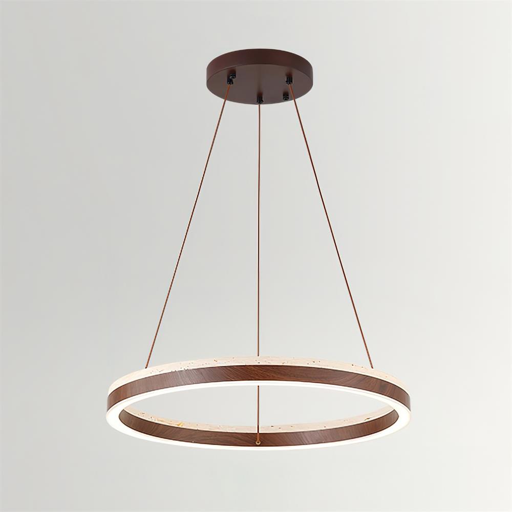 Aurélien Ring Kronleuchter, Travertin und Holz LED Design