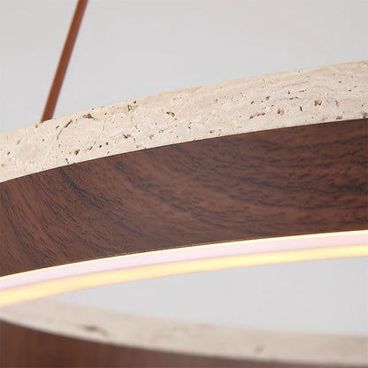 Aurélien Ring Kronleuchter, Travertin und Holz LED Design