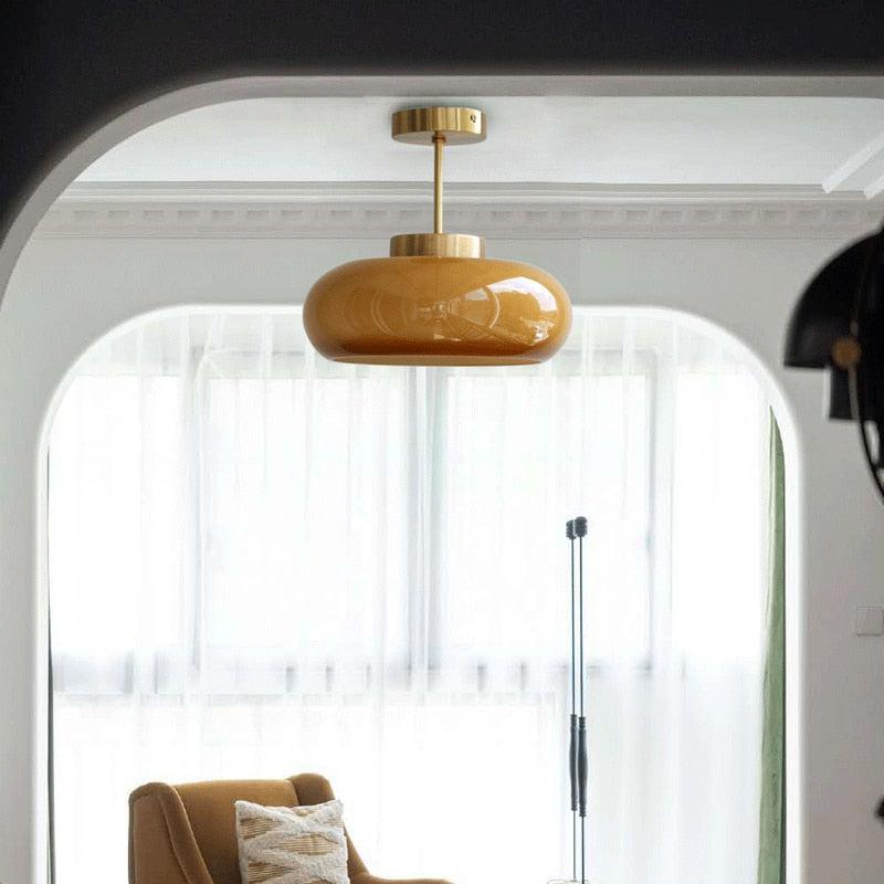 Camille Soleil Retro Deckenleuchte aus Messing und Glas