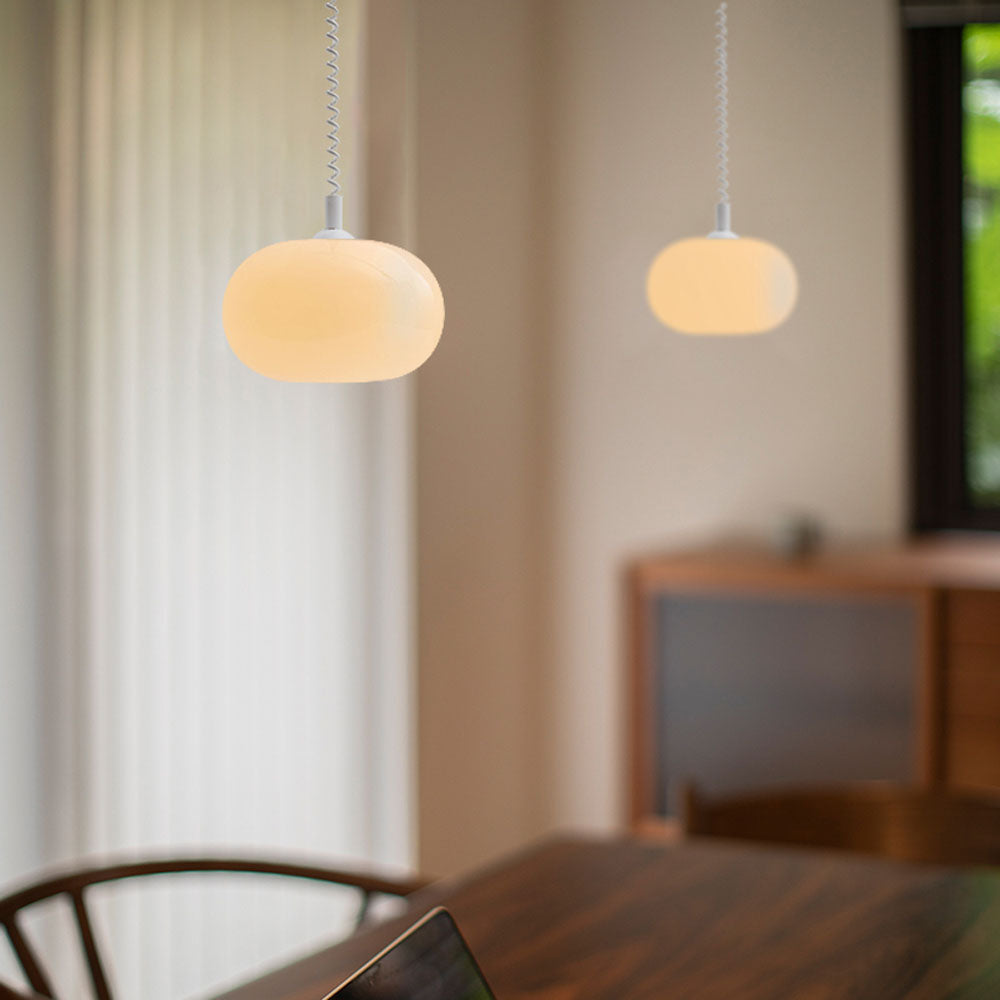 Camille Retractable Spring Wire LED Pendant Light White Glass Modern Fixture