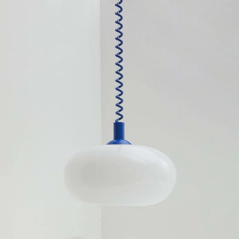 Camille Retractable Spring Wire LED Pendant Light White Glass Modern Fixture