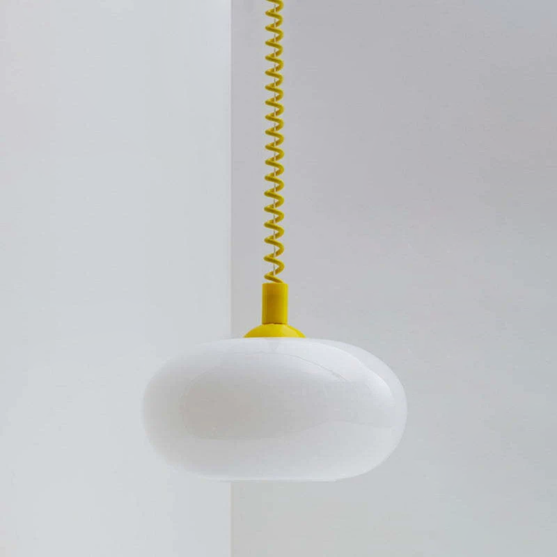 Camille Retractable Spring Wire LED Pendant Light White Glass Modern Fixture