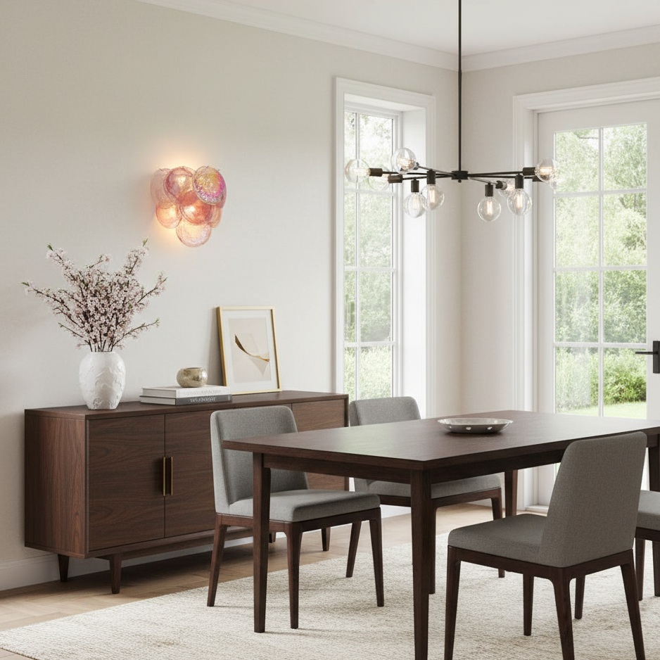 Amélie mundgeblasene Glas-Wandleuchte mit Metallakzenten