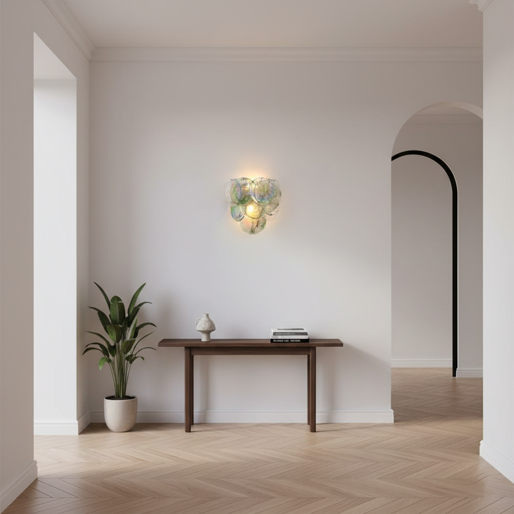 Amélie mundgeblasene Glas-Wandleuchte mit Metallakzenten