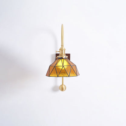 Juliette Tiffany Wall Light Brass Walnut and Glass Lighting